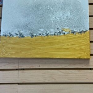 Abstract Mixed-Media Wall Art in Yellow and Silver